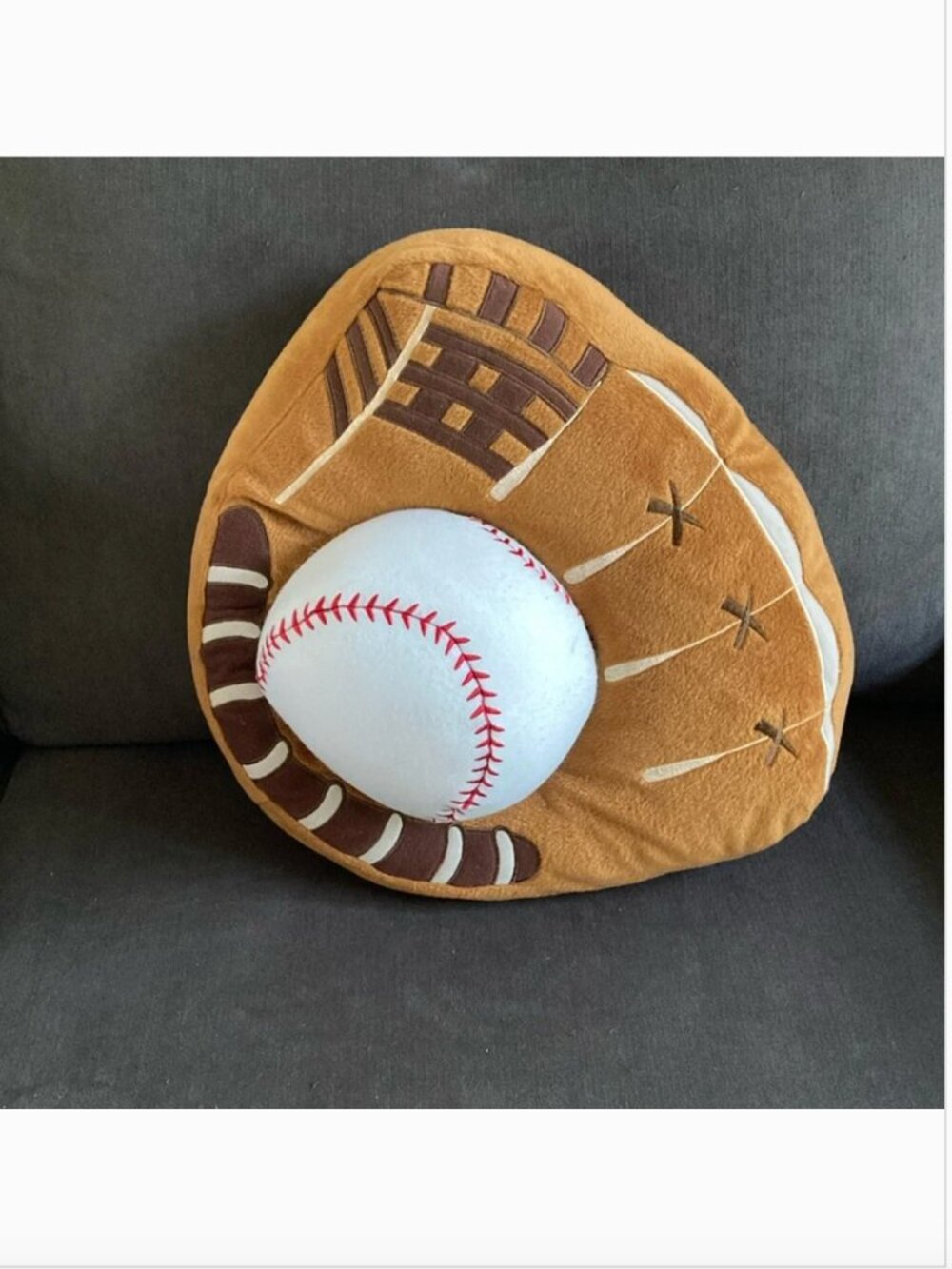 Vintage Baseball Glove & Ball Plush Pillow with Removable Ball